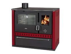 Prity – Festbrennstoffofen mit Warmwasser-Wärmetauscher PRITY GT W10 FI S DR, Edelstahl-Backofen, bordeauxrot, links – LÍBI ELEKTRO
