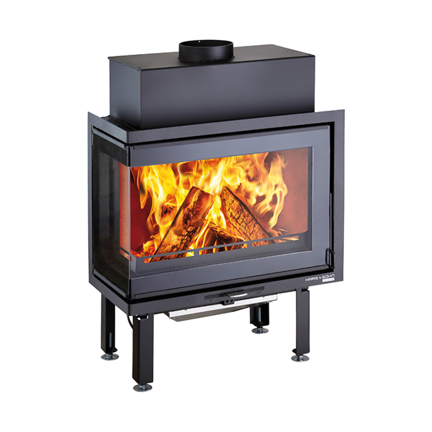 HAAS+SOHN - Kamineinsätze HAAS+SOHN SKARA, Premium-Eckkamineinsatz, Glas links außen, Beton, schwarz - LÍBI ELEKTRO