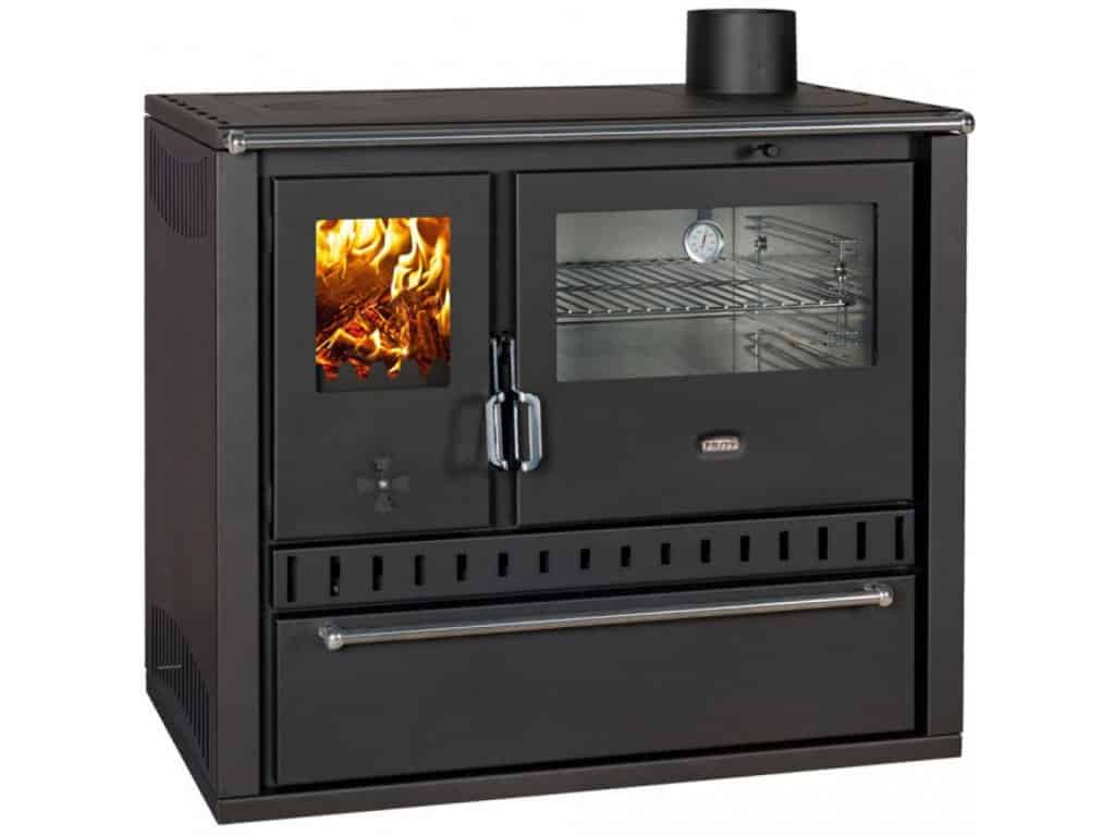 Prity - Festbrennstoffofen mit Warmwasserbereiter PRITY GT W10 FI S DR, Edelstahlbackofen, schwarz, rechts - LÍBI ELEKTRO