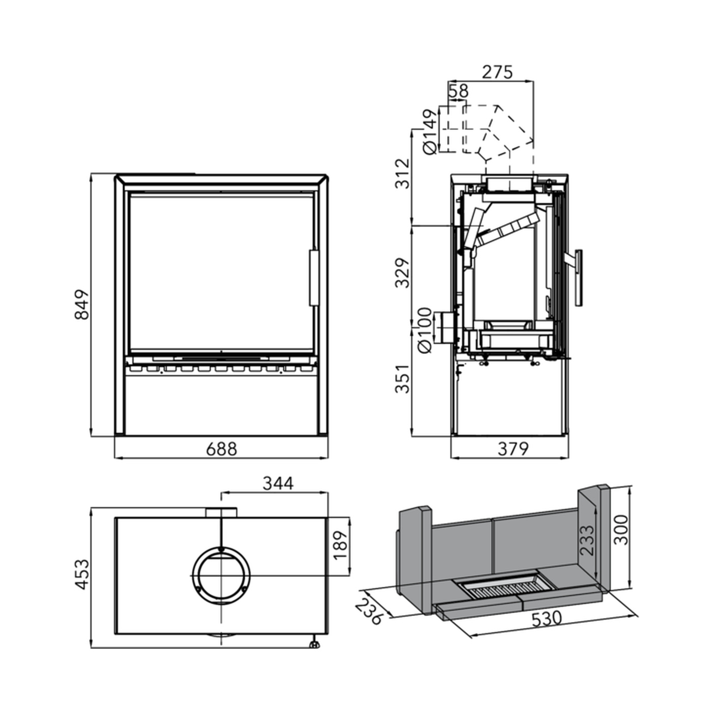 HAAS+SOHN - Kachelofen HAAS+SOHN JONSBO, schwarz/Woodstone Prestige - LÍBI ELEKTRO