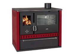 Prity - Festbrennstoffofen mit Warmwasser-Wärmetauscher PRITY GT W10 FI S DR, Edelstahl-Backofen, bordeauxrot, rechts - LÍBI ELEKTRO