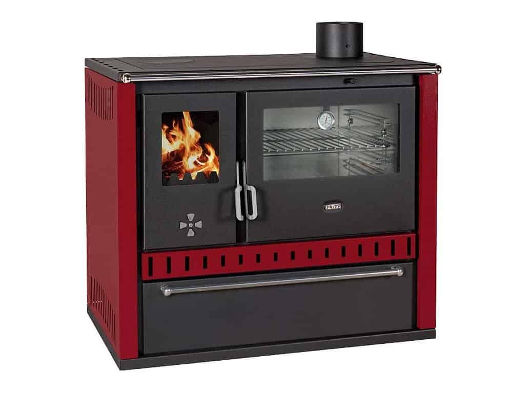 Prity - Festbrennstoffofen mit Warmwasser-Wärmetauscher PRITY GT W10 FI S DR, Edelstahl-Backofen, bordeauxrot, rechts - LÍBI ELEKTRO