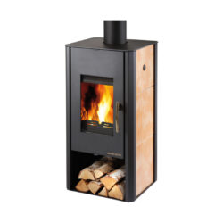 HAAS+SOHN - Kaminofen mit Wärmetauscher HAAS+SOHN MANTOVA AL II mit Wärmetauscher, schwarz, beige Fliesen, Cr-Armaturen - LÍBI ELEKTRO