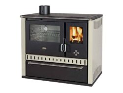 Prity – Festbrennstoffofen mit Warmwasser-Wärmetauscher PRITY GT W10 FI S DR, Edelstahl-Backofen, elfenbeinfarben, links – LÍBI ELEKTRO