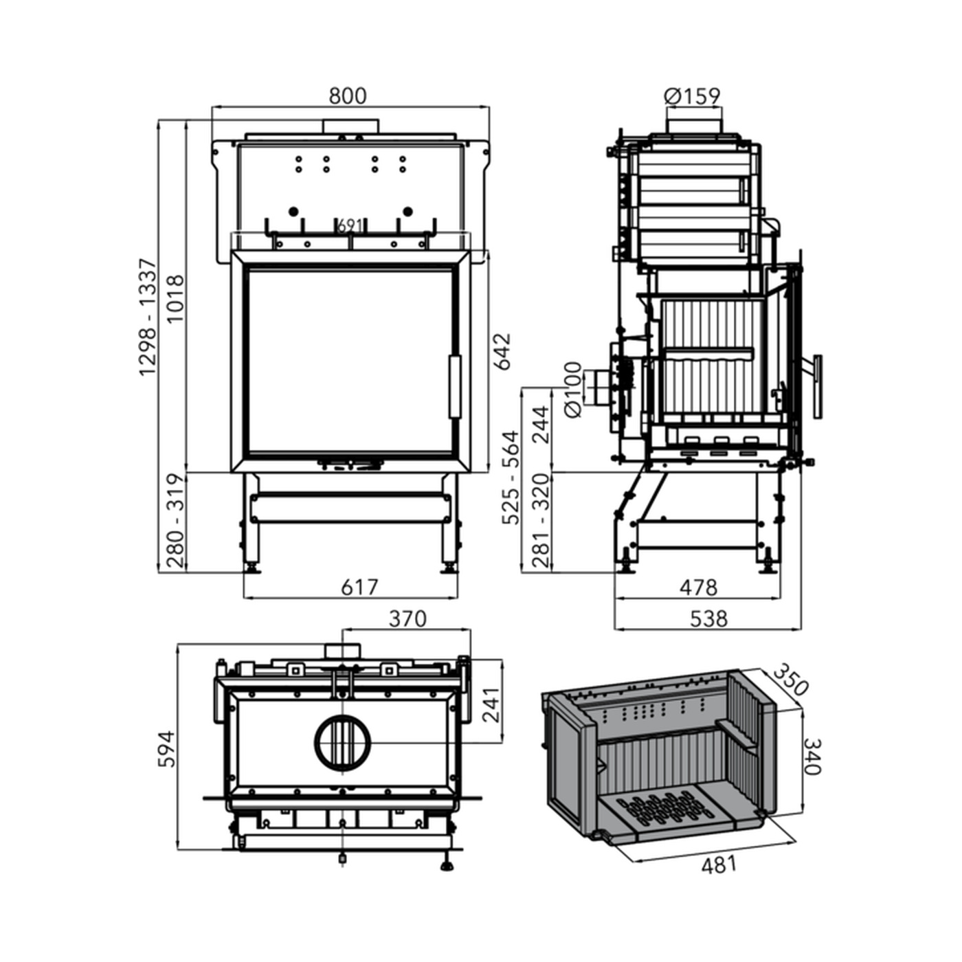HAAS+SOHN - Kamineinsätze mit Wärmetauscher HAAS+SOHN VESUVIO II/13/1S mit Wärmetauscher, Tür schwarz/Gusseisen - LÍBI ELEKTRO