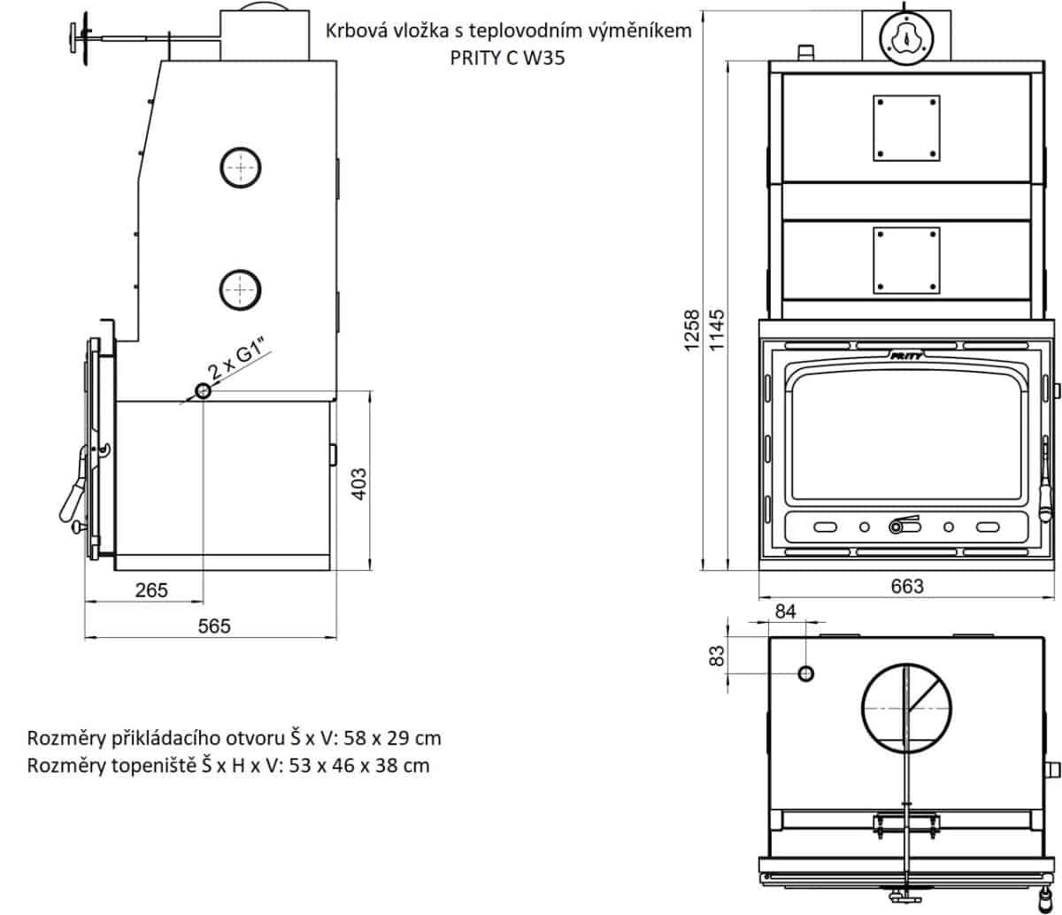 Prity - Kamineinsatz mit Warmwasser-Wärmetauscher PRITY C W35 - LÍBI ELEKTRO