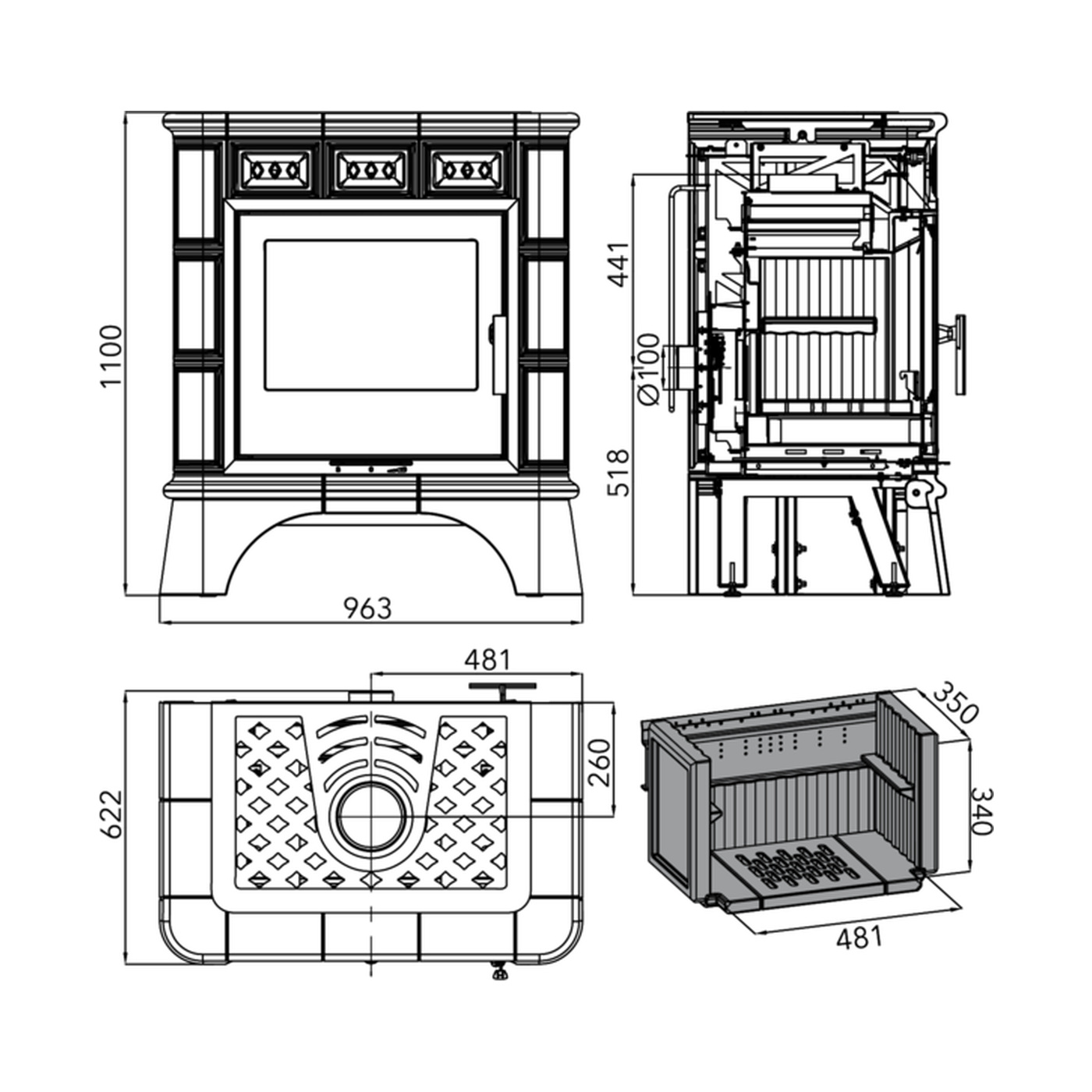 HAAS+SOHN - Kachelofen HAAS+SOHN MATERA, schwarz, gefliester Sockel + geflieste Verkleidung Geißblatt - LÍBI ELEKTRO