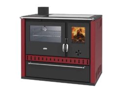 Prity – Festbrennstoffofen mit Warmwasser-Wärmetauscher PRITY GT W10 FI G DR, Edelstahl-Backofen, bordeauxrot, links – LÍBI ELEKTRO
