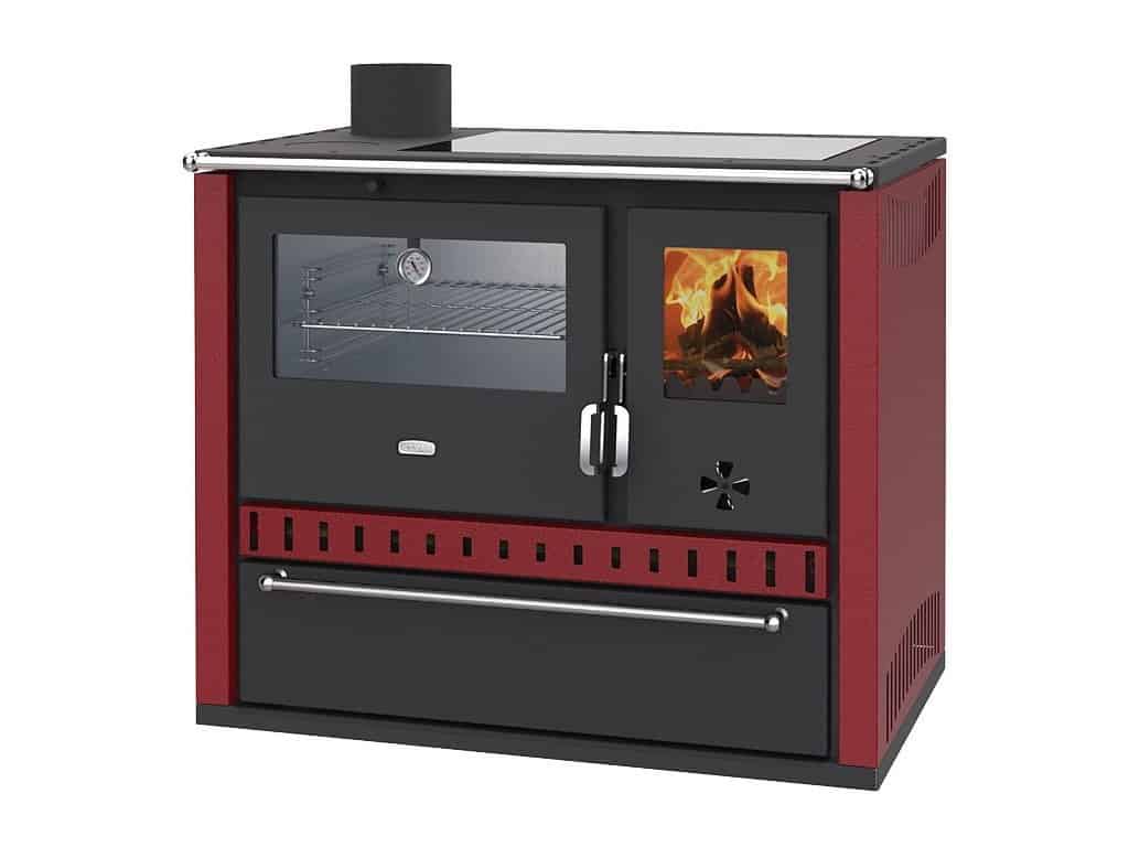 Prity – Festbrennstoffofen mit Warmwasser-Wärmetauscher PRITY GT W10 FI G DR, Edelstahl-Backofen, bordeauxrot, links – LÍBI ELEKTRO