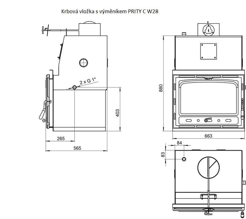 Prity - Kamineinsatz mit Warmwasser-Wärmetauscher PRITY C W28 - LÍBI ELEKTRO