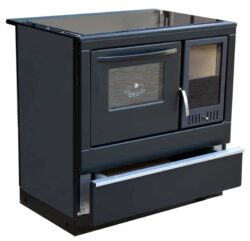 THORMA - THORMA ÖKONOM Festbrennstoffherd 85 FIKO Excellent, schwarze Emaille / Glaskeramik-Kochfeld / links - LÍBI ELEKTRO