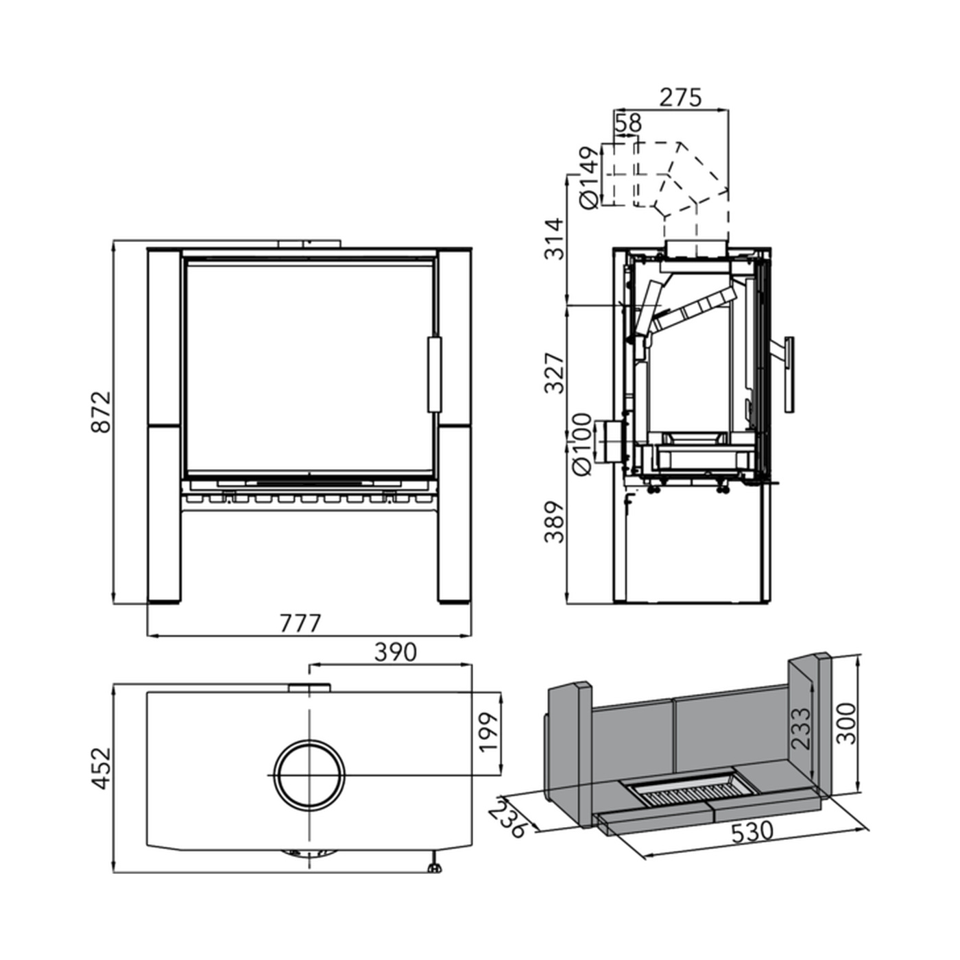 HAAS+SOHN - Kachelofen HAAS+SOHN DALE, schwarz, anthrazitfarbene Metallkachelverkleidung - LÍBI ELEKTRO