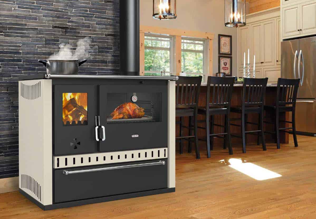 Prity – Festbrennstoffofen mit Warmwasser-Wärmetauscher PRITY GT W10 FI G DR, Edelstahl-Backofen, elfenbeinfarben, rechts – LÍBI ELEKTRO