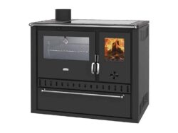 Prity – Festbrennstoffofen mit Warmwasserbereiter PRITY GT W10 FI G DR, Edelstahlbackofen, schwarz, links – LÍBI ELEKTRO