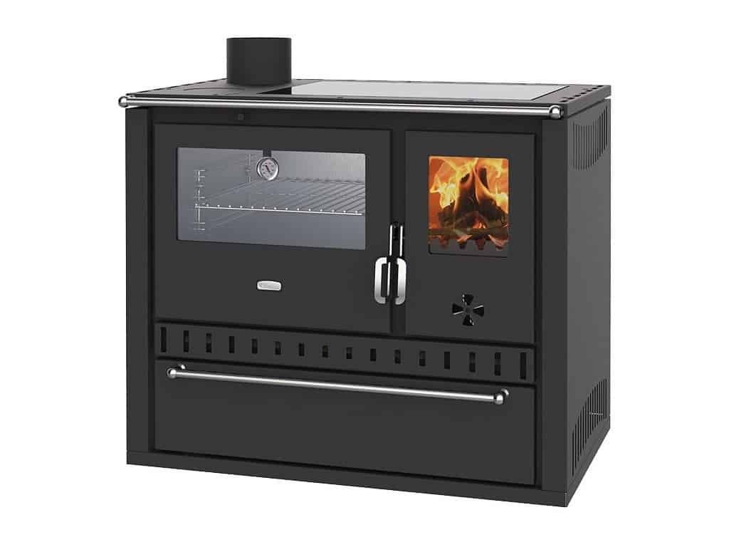 Prity – Festbrennstoffofen mit Warmwasserbereiter PRITY GT W10 FI G DR, Edelstahlbackofen, schwarz, links – LÍBI ELEKTRO