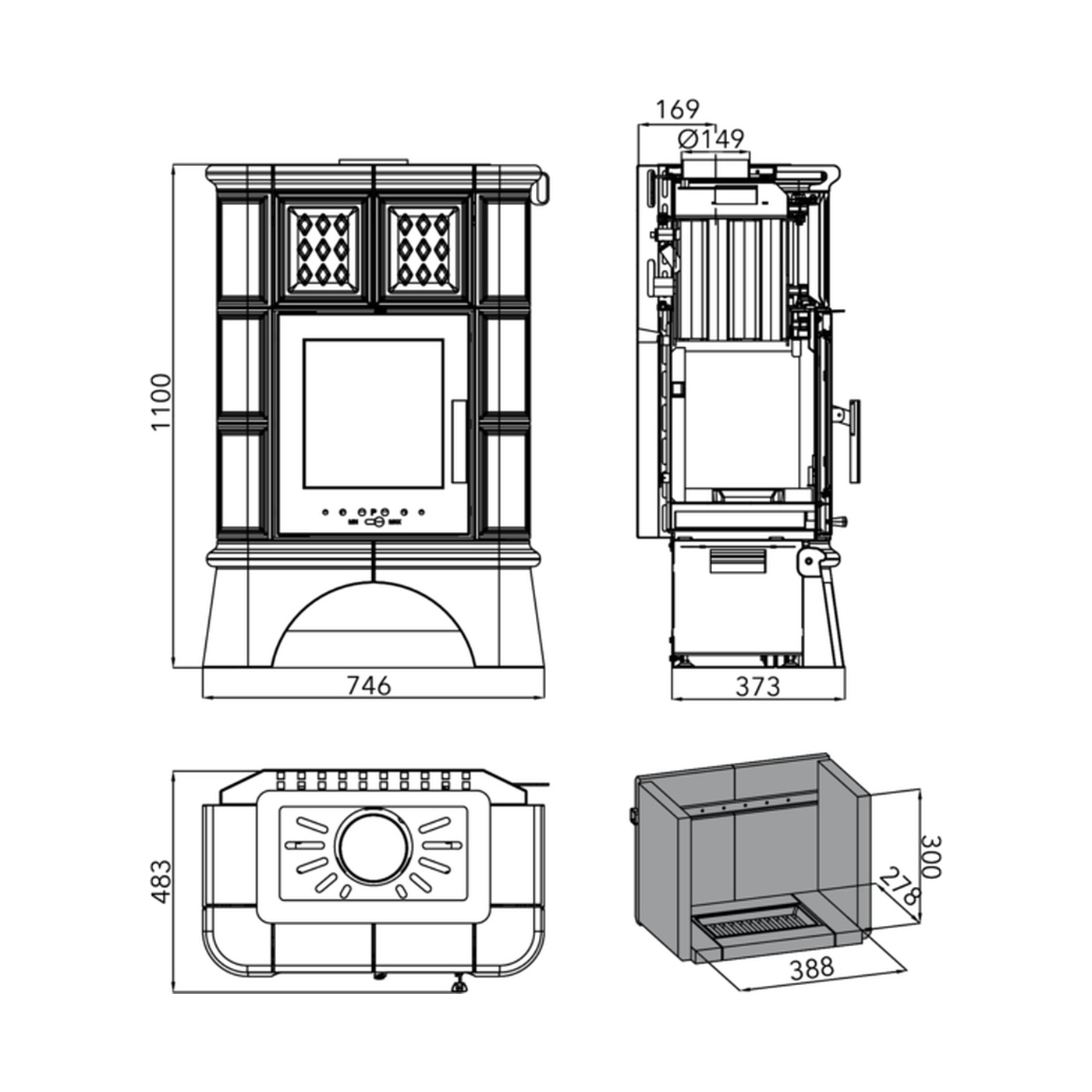 HAAS+SOHN - Kaminofen HAAS+SOHN TREVISO II mit Ersatz, gefliestem Sockel, schwarz/grünen Fliesen - LÍBI ELEKTRO