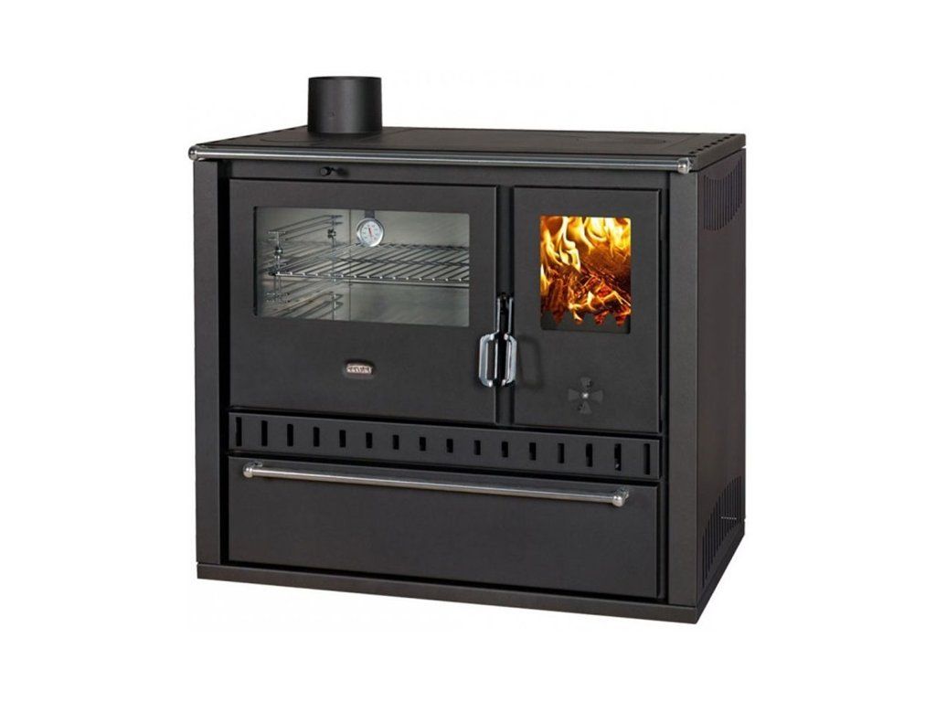 Prity - Festbrennstoffofen mit Warmwasserbereiter PRITY GT W10 FI S DR, Edelstahlbackofen, schwarz, links - LÍBI ELEKTRO