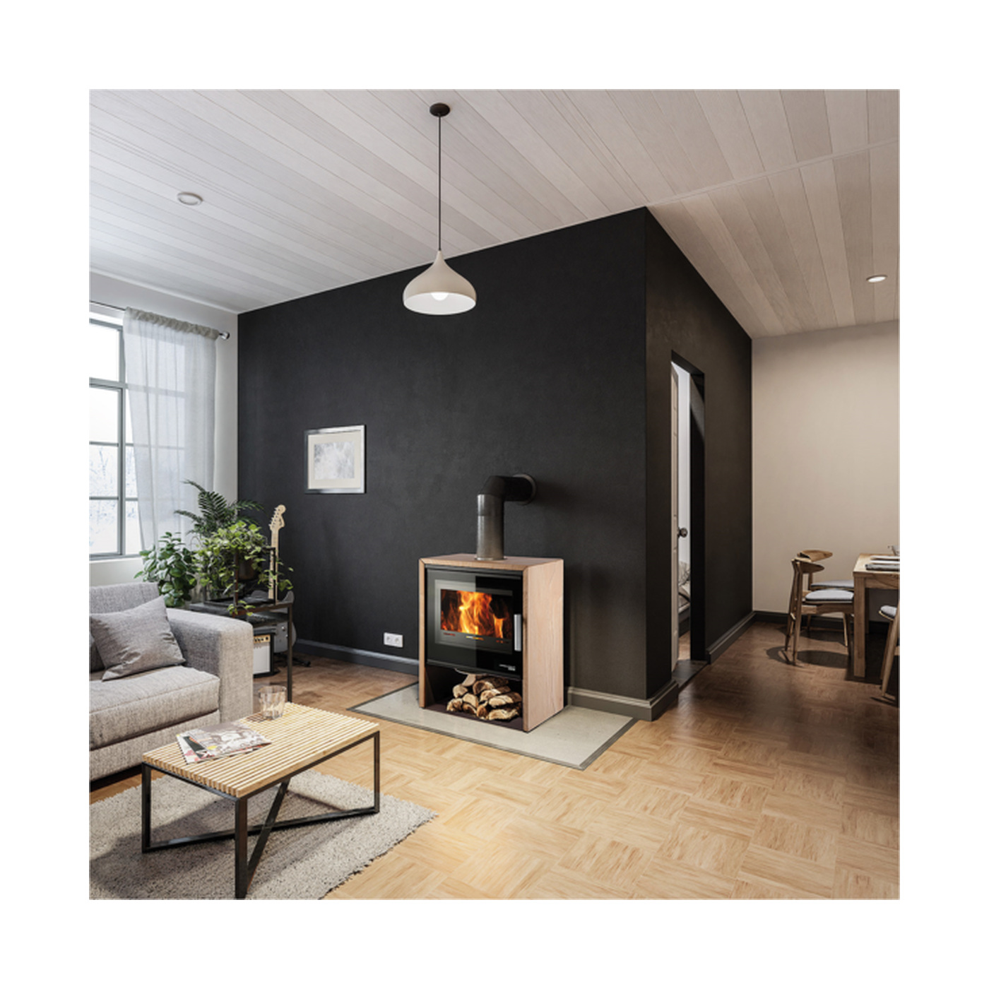 HAAS+SOHN - Kachelofen HAAS+SOHN JONSBO, schwarz/Woodstone Prestige - LÍBI ELEKTRO