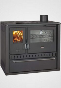 Prity - Festbrennstoffofen mit Warmwasserbereiter PRITY GT W10 FI G, Edelstahlbackofen, schwarz, rechts - LÍBI ELEKTRO