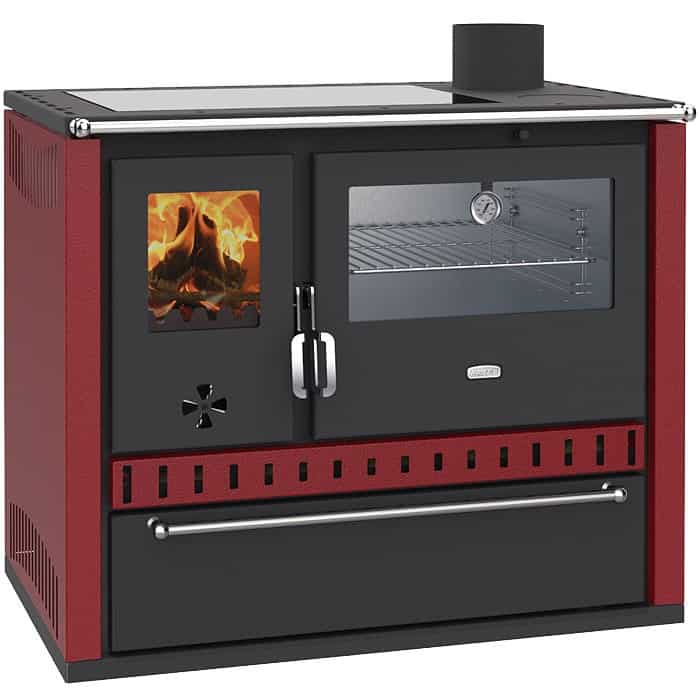 Prity - Festbrennstoffofen mit Warmwasser-Wärmetauscher PRITY GT W10 FI G DR, Edelstahl-Backofen, bordeauxrot, rechts - LÍBI ELEKTRO