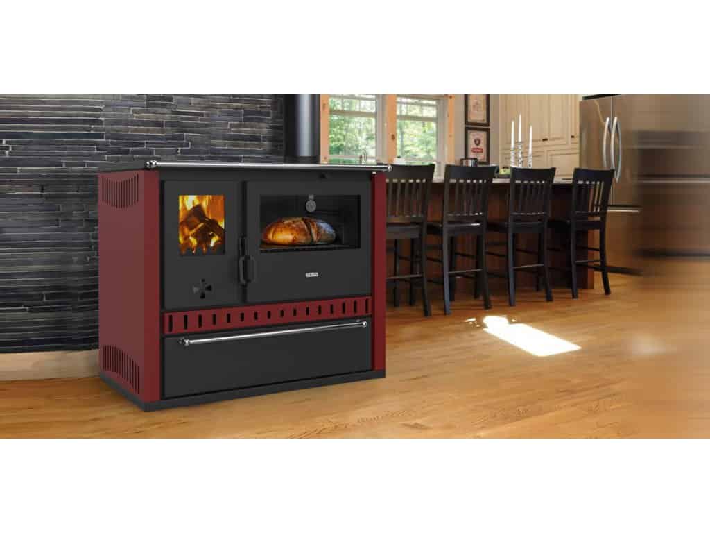 Prity - Festbrennstoffofen mit Warmwasser-Wärmetauscher PRITY GT W10 FI S DR, Edelstahl-Backofen, bordeauxrot, rechts - LÍBI ELEKTRO