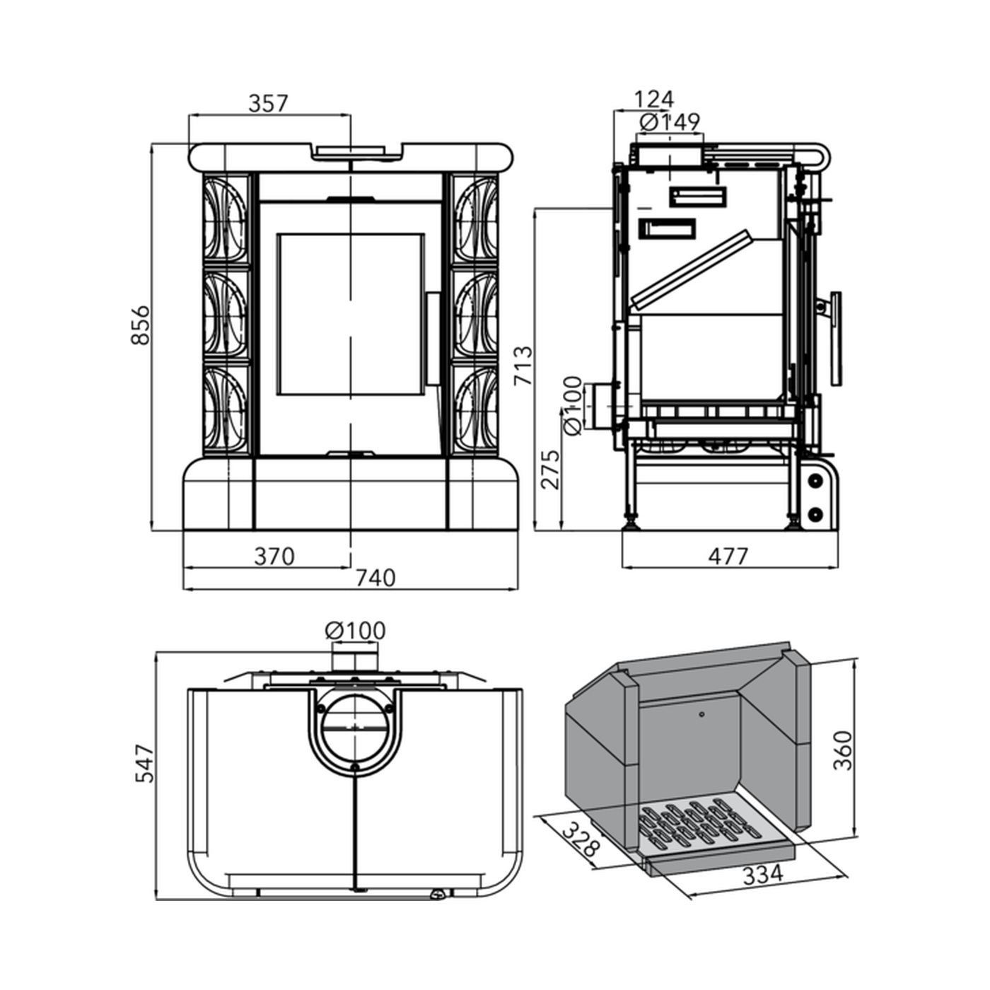 HAAS+SOHN - Kachelofen HAAS+SOHN MANTA, gekachelte Oberseite + Sockel, braun, schwarz - LÍBI ELEKTRO