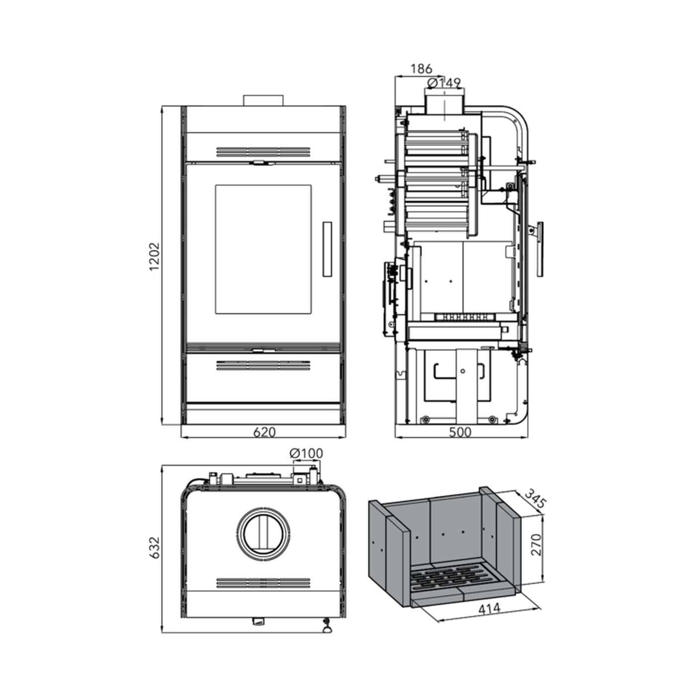 HAAS+SOHN - Kaminofen mit Wärmetauscher HAAS+SOHN ANDRUS mit Wärmetauscher, schwarz, beige Länge, ALU-Griff - LÍBI ELEKTRO