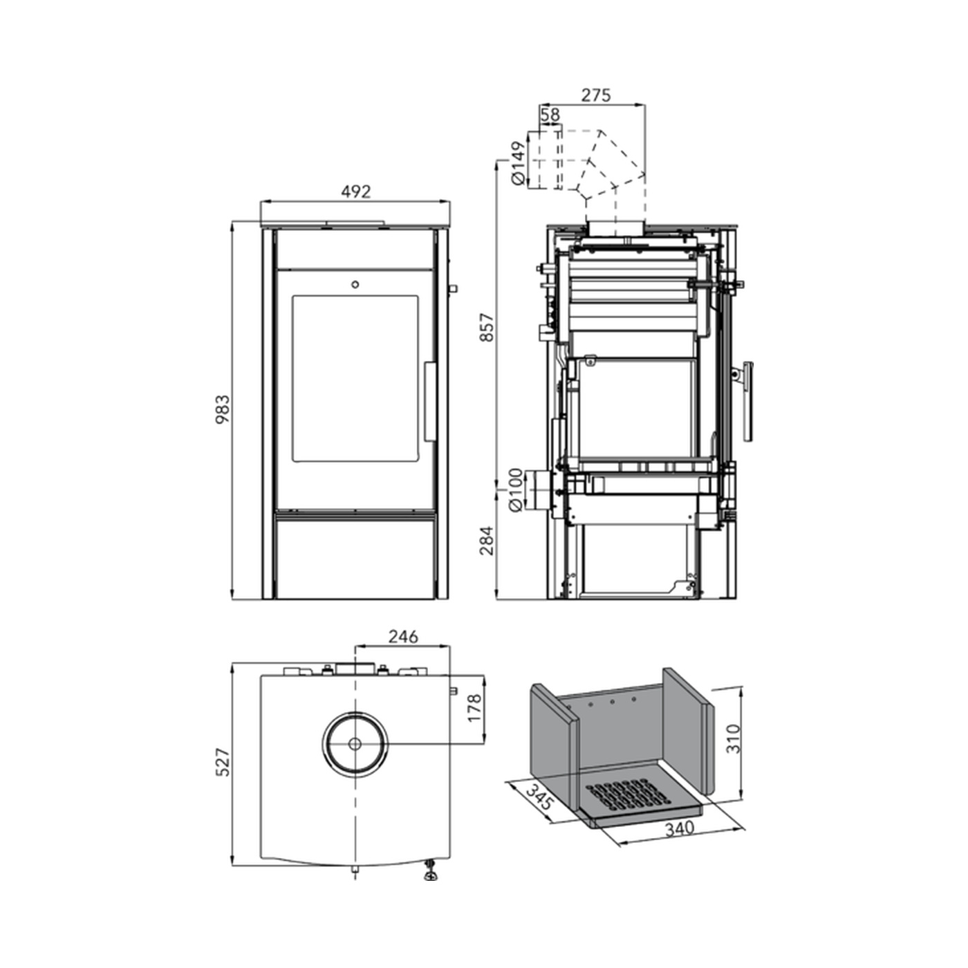 HAAS+SOHN - Kaminofen mit Wärmetauscher HAAS+SOHN ALMO II mit Wärmetauscher, schwarz, Deckel + Seitenwände aus Blech - LÍBI ELEKTRO