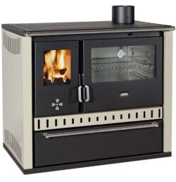 Prity - Festbrennstoffofen mit Warmwasser-Wärmetauscher PRITY GT W10 FI S DR, Edelstahl-Backofen, elfenbeinfarben, rechts - LÍBI ELEKTRO