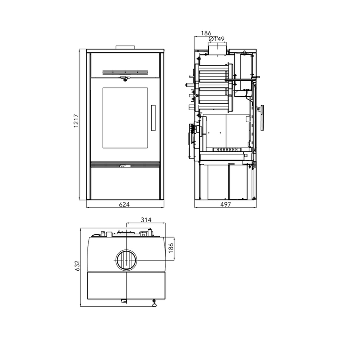 HAAS+SOHN - Kaminofen mit Wärmetauscher HAAS+SOHN FARUM mit Wärmetauscher, schwarz/Woodstone Prestige - LÍBI ELEKTRO