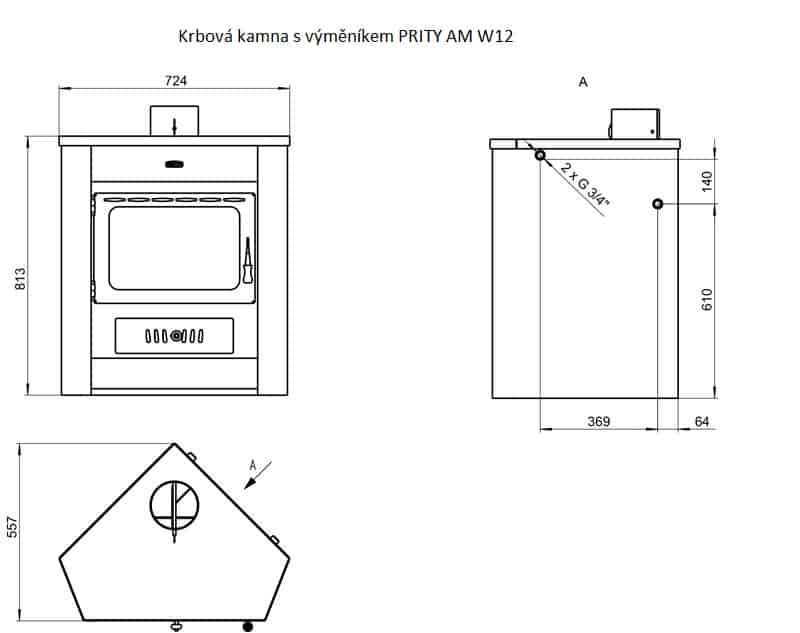 Prity - Kaminofen mit Wärmetauscher PRITY AM W12 - LÍBI ELEKTRO