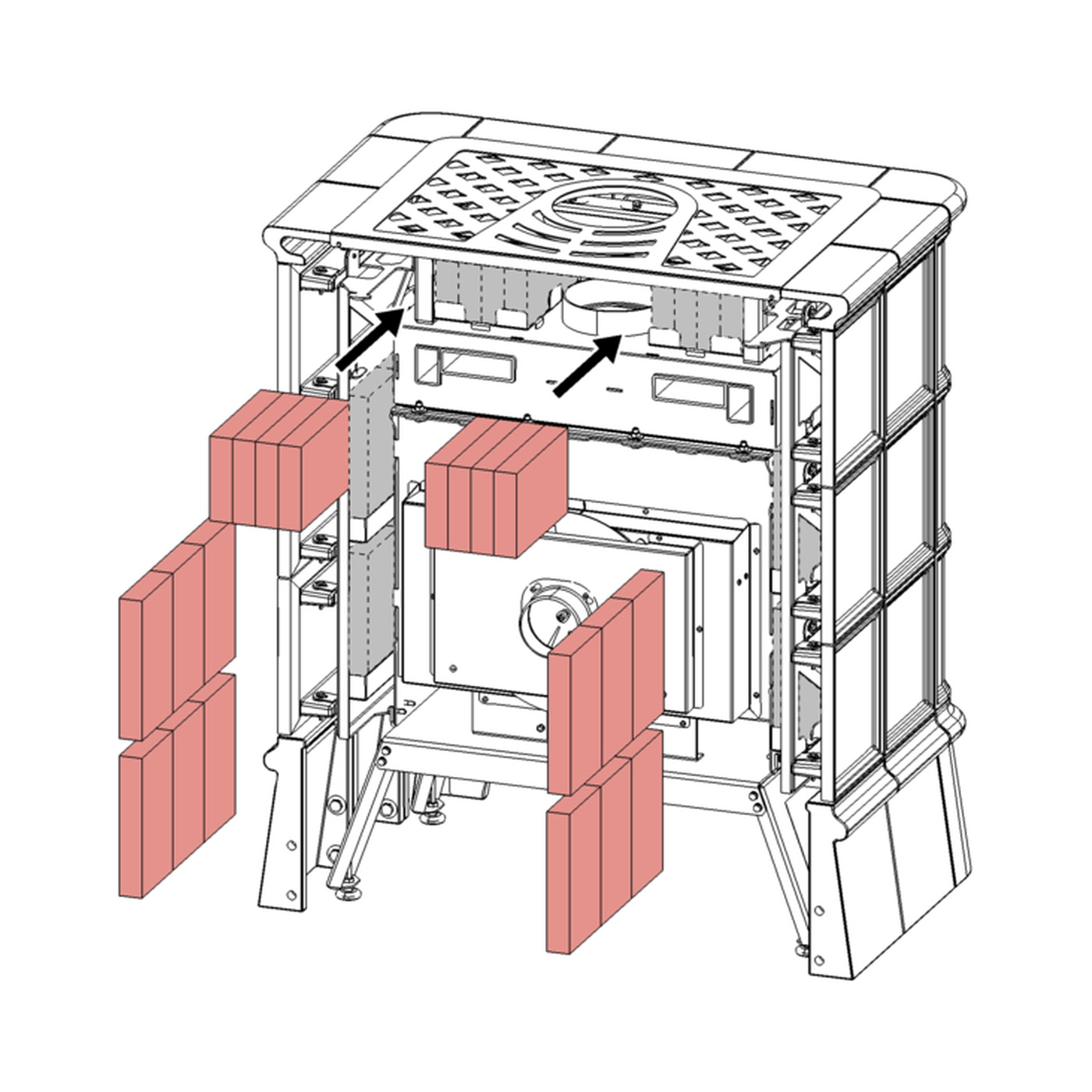 HAAS+SOHN - Kachelofen HAAS+SOHN MATERA, schwarz, gefliester Sockel + geflieste Verkleidung Geißblatt - LÍBI ELEKTRO