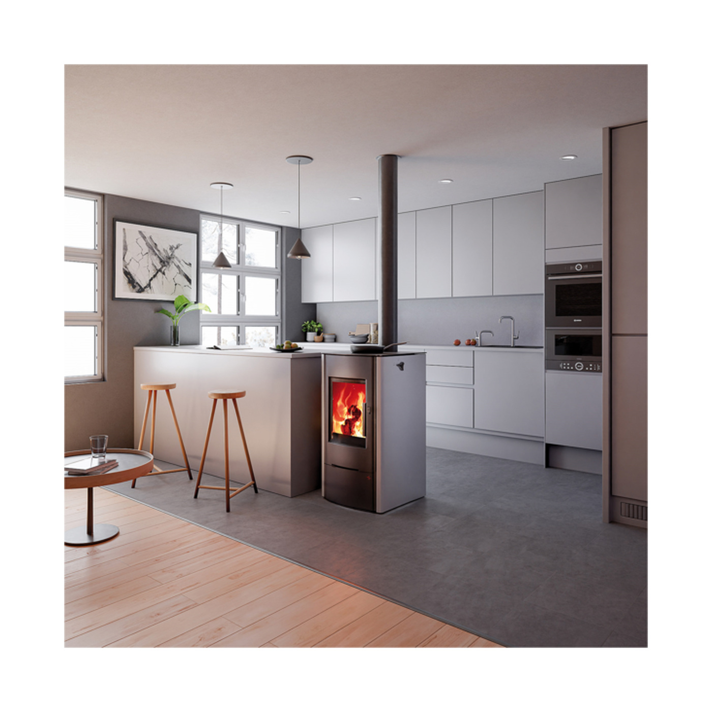 HAAS+SOHN - Kaminofen HAAS+SOHN mit FIREPOT Glaskeramik-Kochfeld in Weiß - LÍBI ELEKTRO