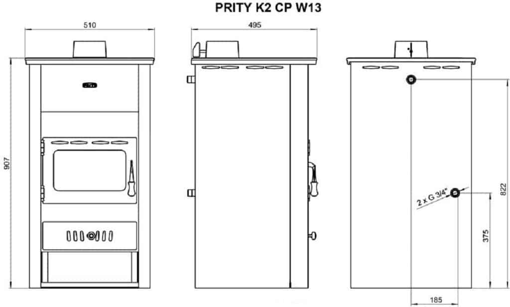 Prity - Kaminofen mit Wärmetauscher PRITY K2 CP W13 - LÍBI ELEKTRO