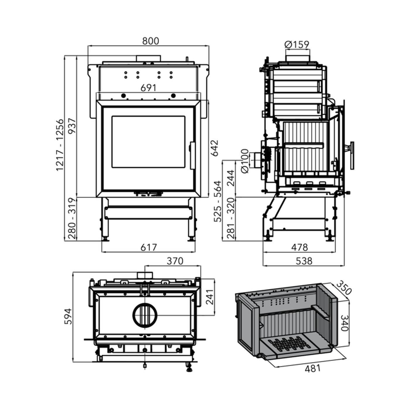 HAAS+SOHN - Kamineinsätze mit Wärmetauscher HAAS+SOHN VESUVIO II/10/1S mit Wärmetauscher, Tür schwarz/Gusseisen - LÍBI ELEKTRO